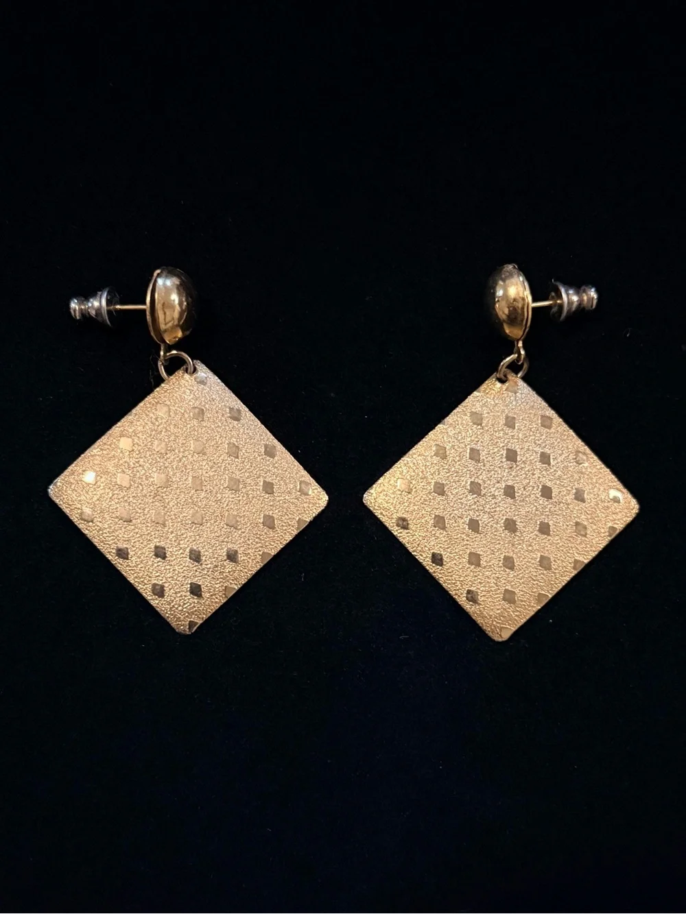 Gold-Tone Diamond, Textured Drop Earrings - Women Jewelry